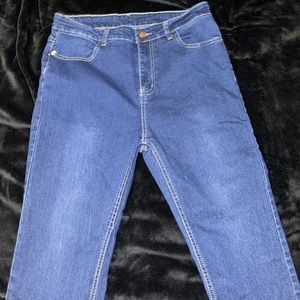 High rise blue jeans